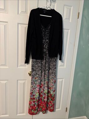 Chaps Black and Red Floral Ombre Maxi Dress